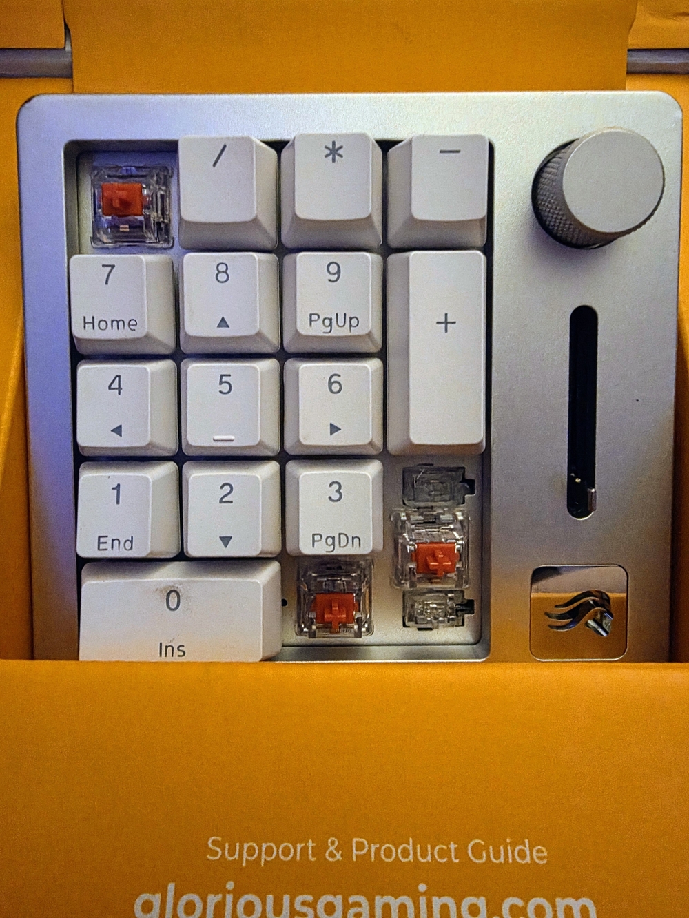 Glorious Gaming Numpad with White Keycaps and Silver Case